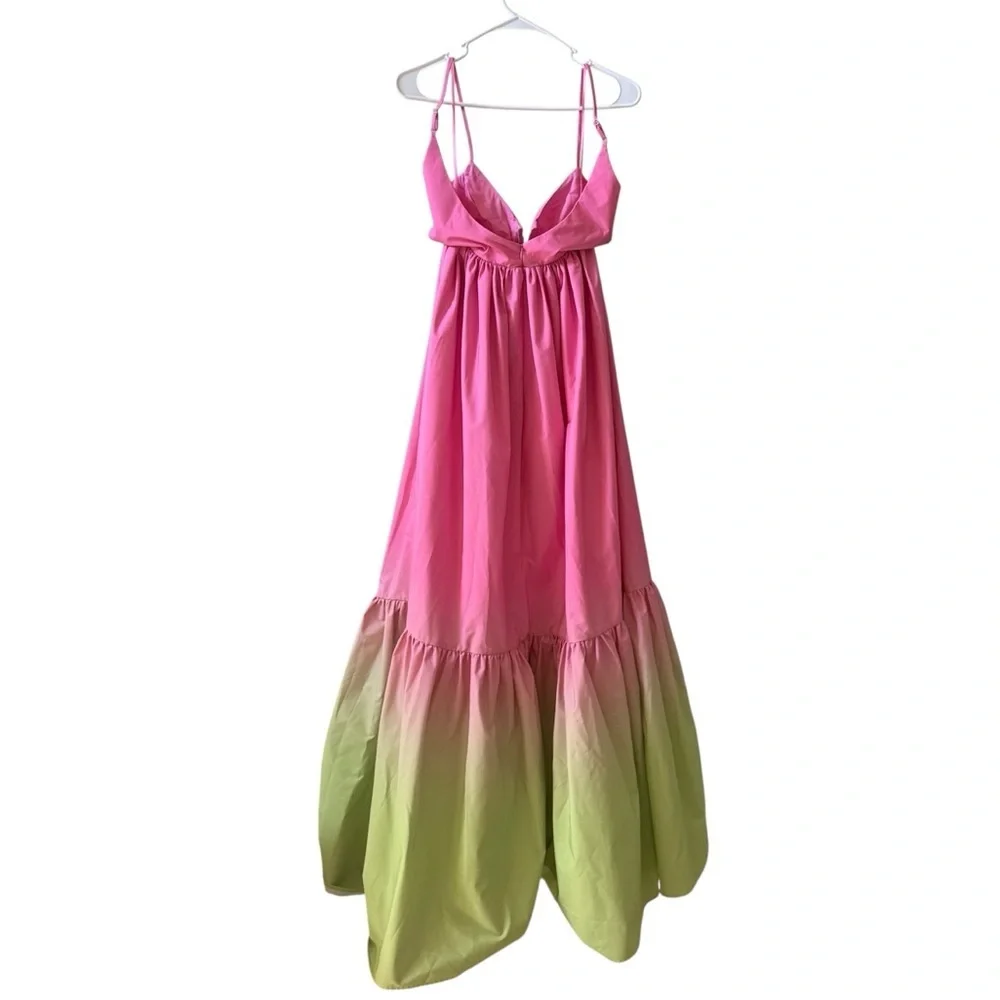 SAU LEE Nova Cutout Maxi Dress Gown in Pink Green Chartreuse Ombre Sz 2 US - Picture 8 of 10